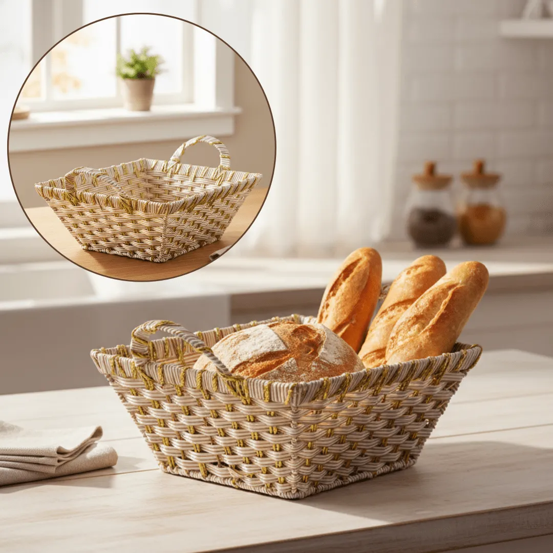 Panier de service pour pain en plastique et tissu, pratique pour table et rangement