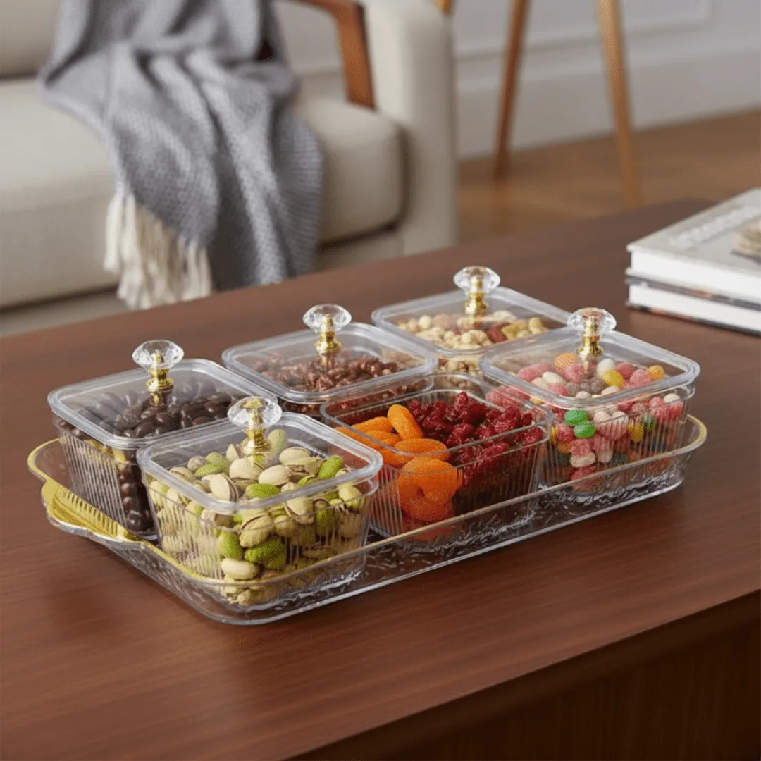 Lot de 6 contenants avec couvercles pour fruits secs et amuse-bouches, parfait pour décorer la table