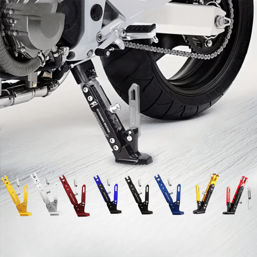 Pied de moto ajustable à une jambe en aluminium pour motos customisées (couleur aléatoire)
