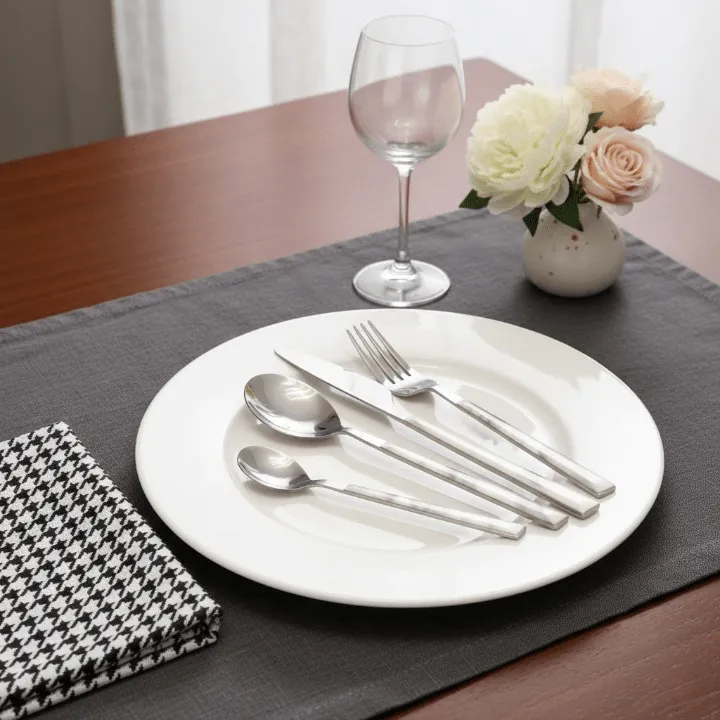 Service de couverts haut de gamme 16 pièces en acier inoxydable au style moderne avec finition effet marbre