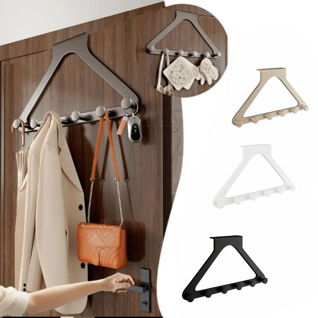 Porte-manteau mural en métal autocollant à 6 crochets, pratique et élégant (colleur aléatoire)