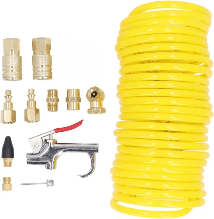 Ensemble 12 pièces pour compresseur : tuyau nylon, raccords rapides et pistolet souffleur