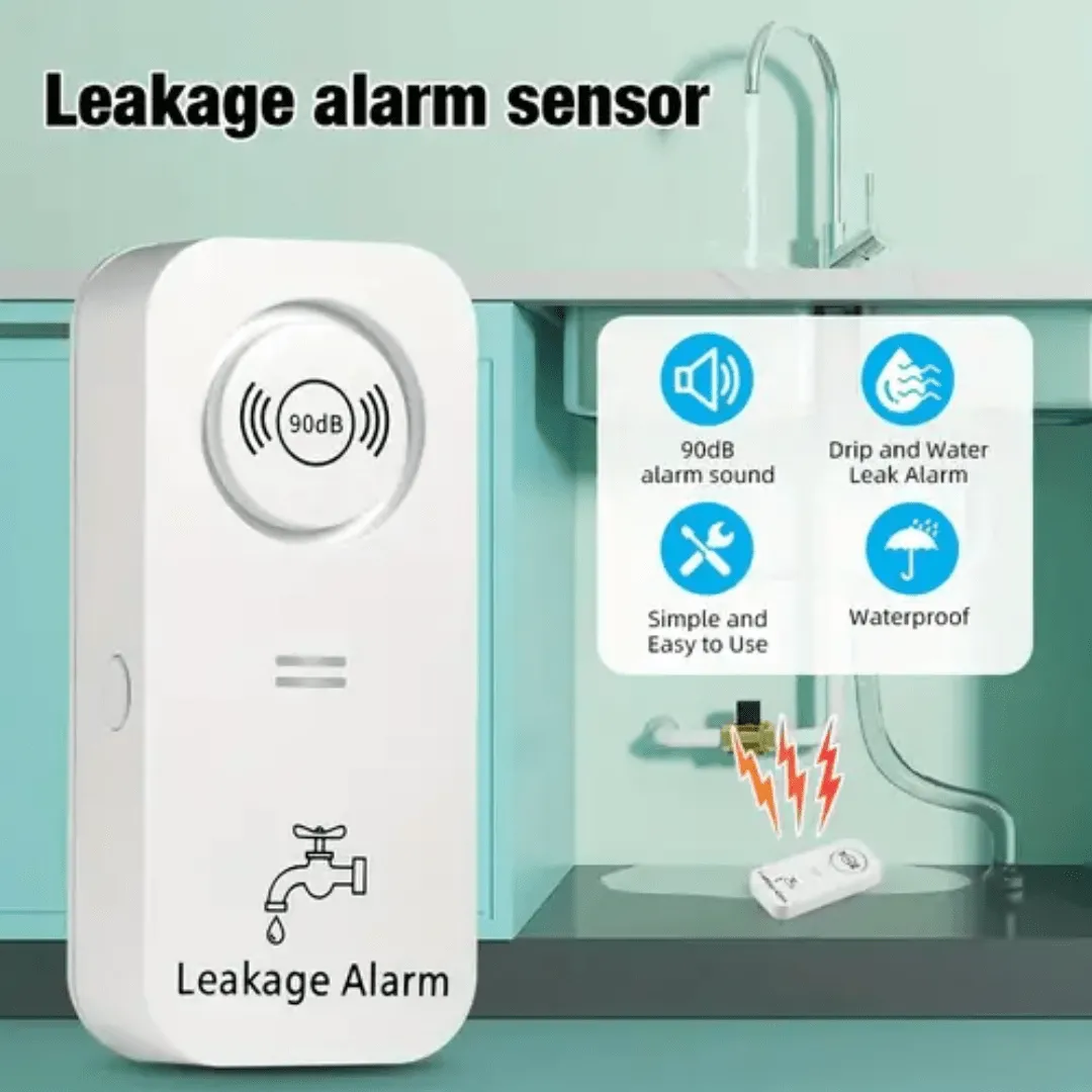 Détecteur de fuite d’eau sans fil avec alarme 90 dB, pour cuisine, salle de bain et sous-sol