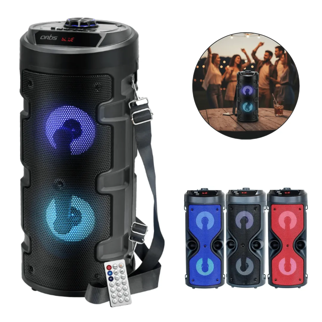 Haut-parleur Bluetooth portable puissant avec basses, radio FM et support USB/carte mémoire (colleur aléatoire)