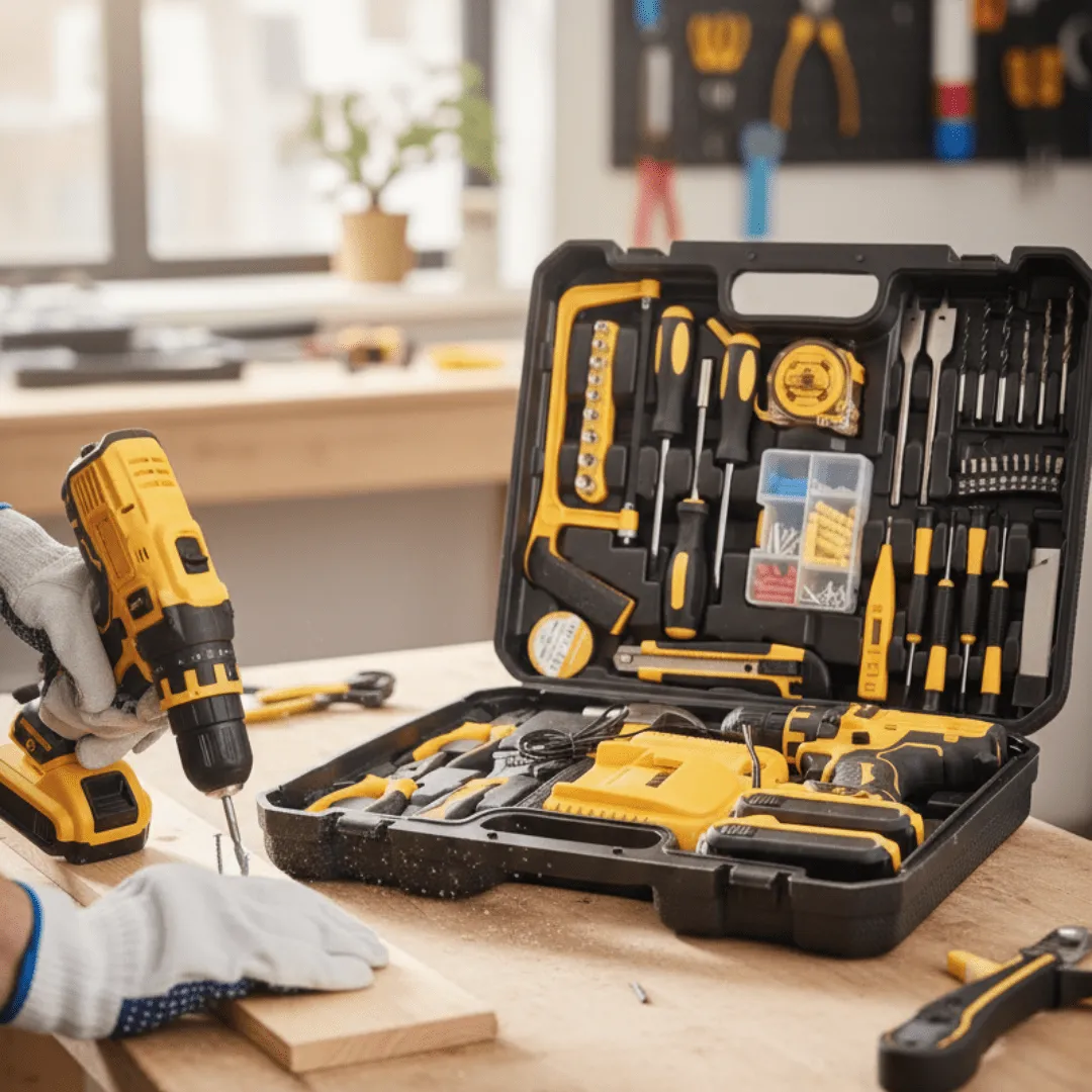 Perceuse-visseuse sans fil multifonction avec 2 batteries, mandrin et chargeur