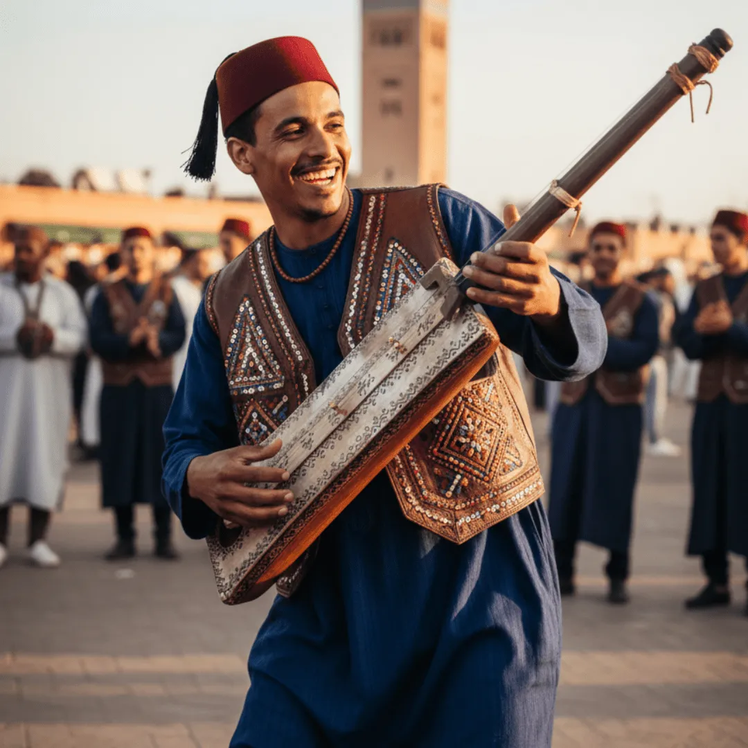 Guembri marocain artisanal pour musique traditionnelle gnaoua