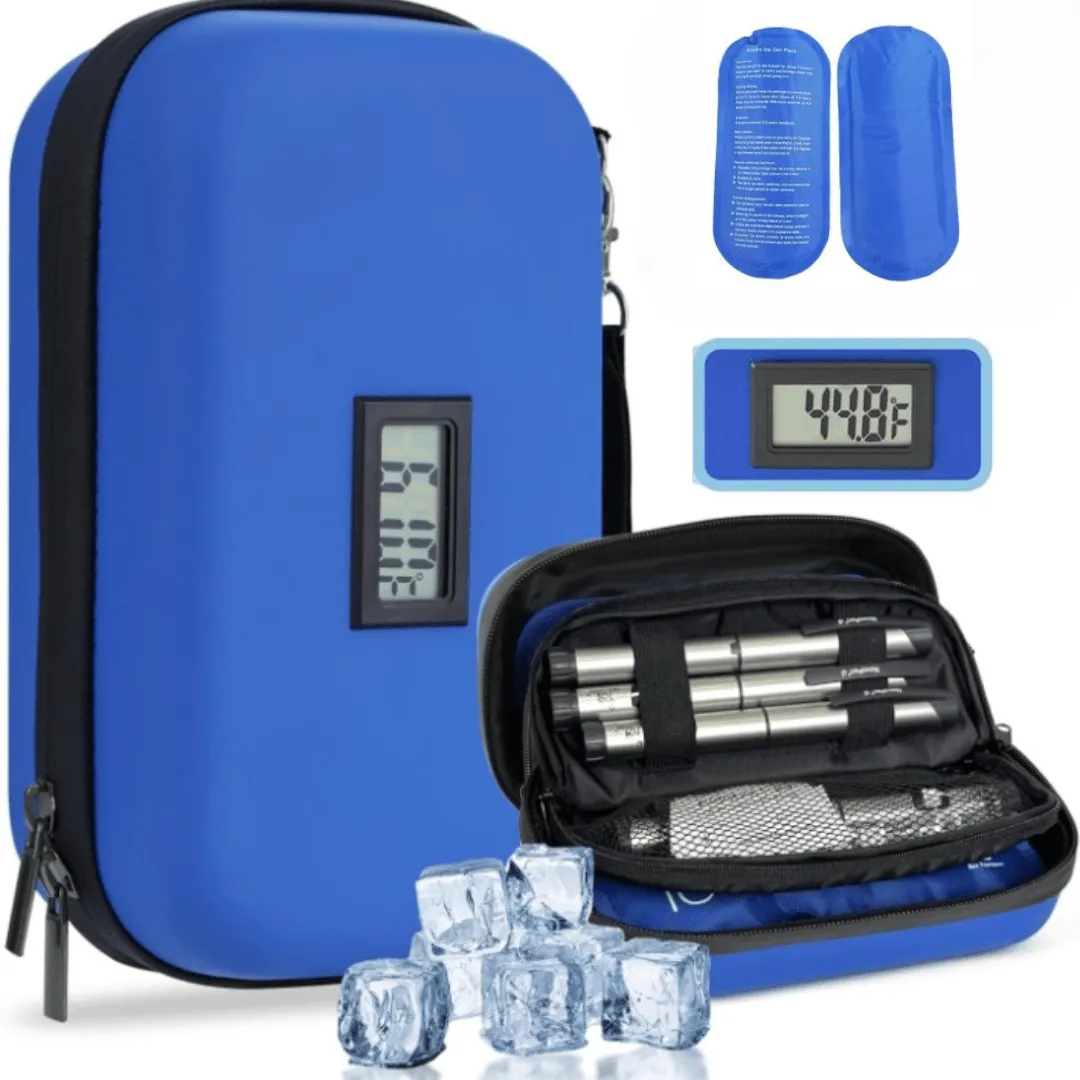 Sac isotherme pour insuline avec organiseur, thermomètre et deux packs réfrigérants pour diabétiques
