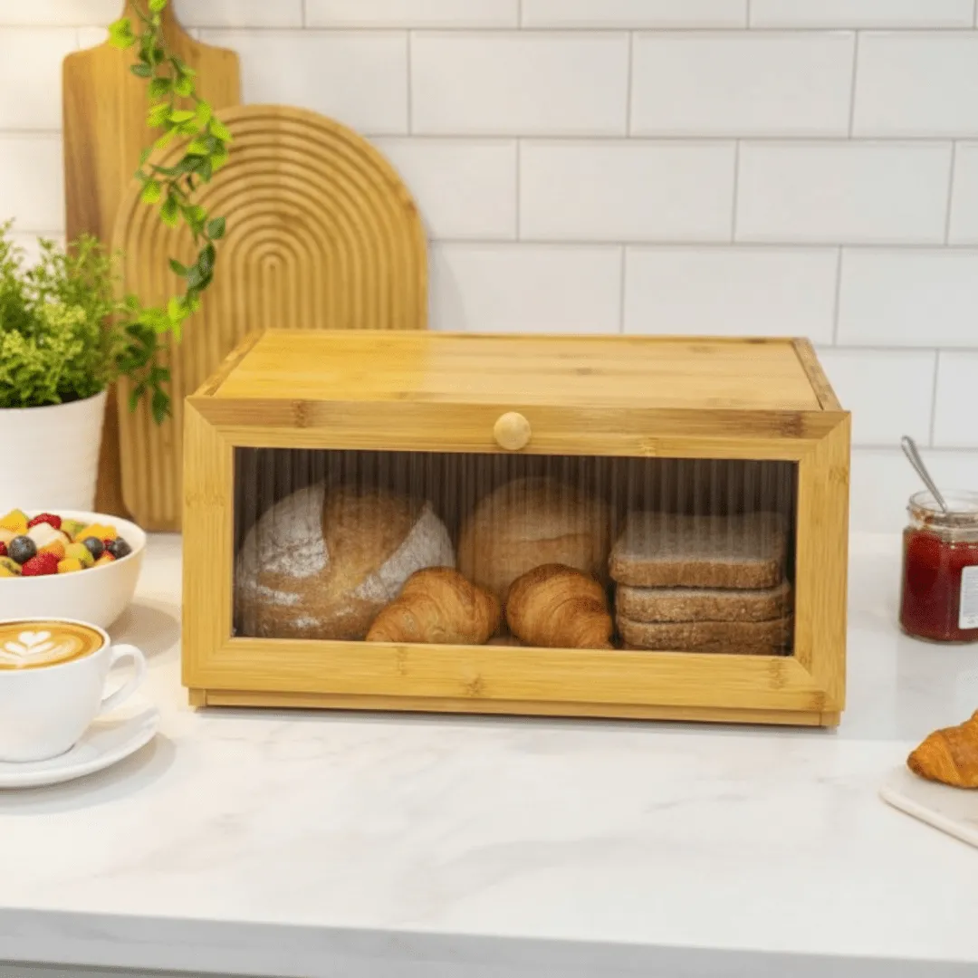 Boîte à pain en bois pour plan de travail avec fenêtre