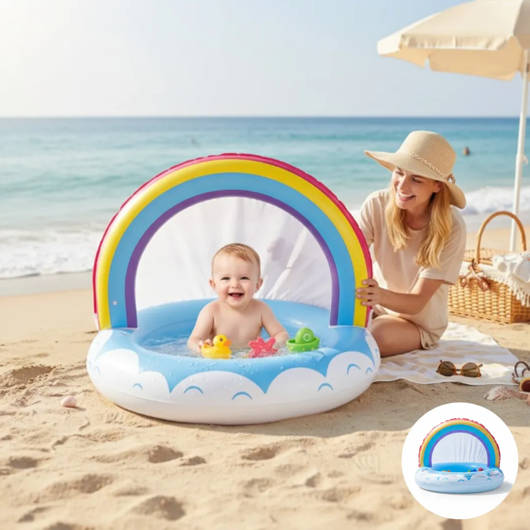 Mini piscine gonflable bébé avec toit ombragé 95x66 cm, idéale pour jardin, plage ou cour