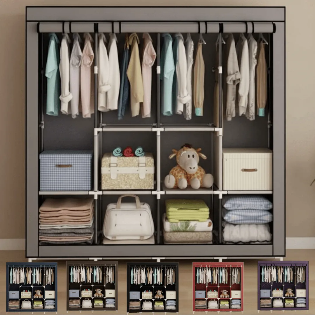 Grande armoire pliable à 4 portes – espace de rangement pratique pour vêtements (colleur aléatoire)