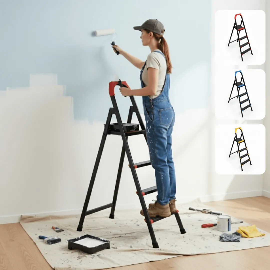 Échelle pliable 4 marches – solide et sécurisée pour usage domestique et professionnel (colleur aléatoire)