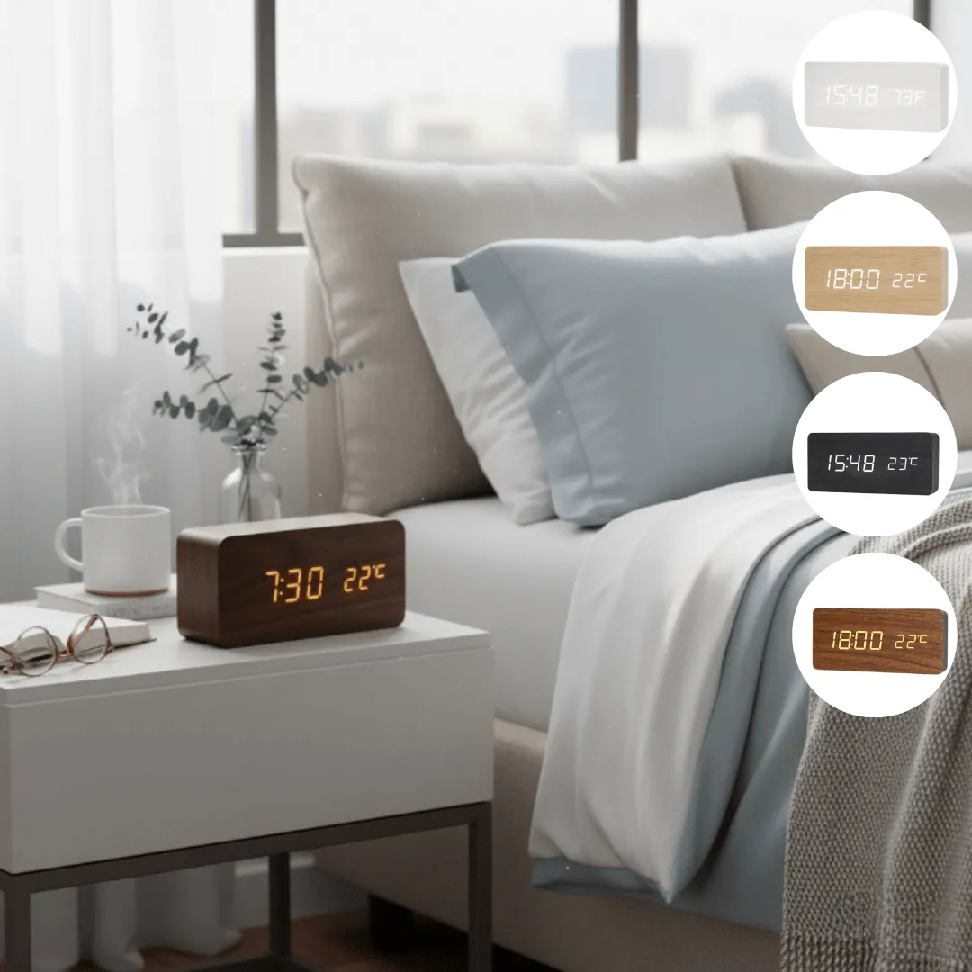 Réveil numérique avec thermomètre intégré et activation par commande vocale (colleur aléatoire)