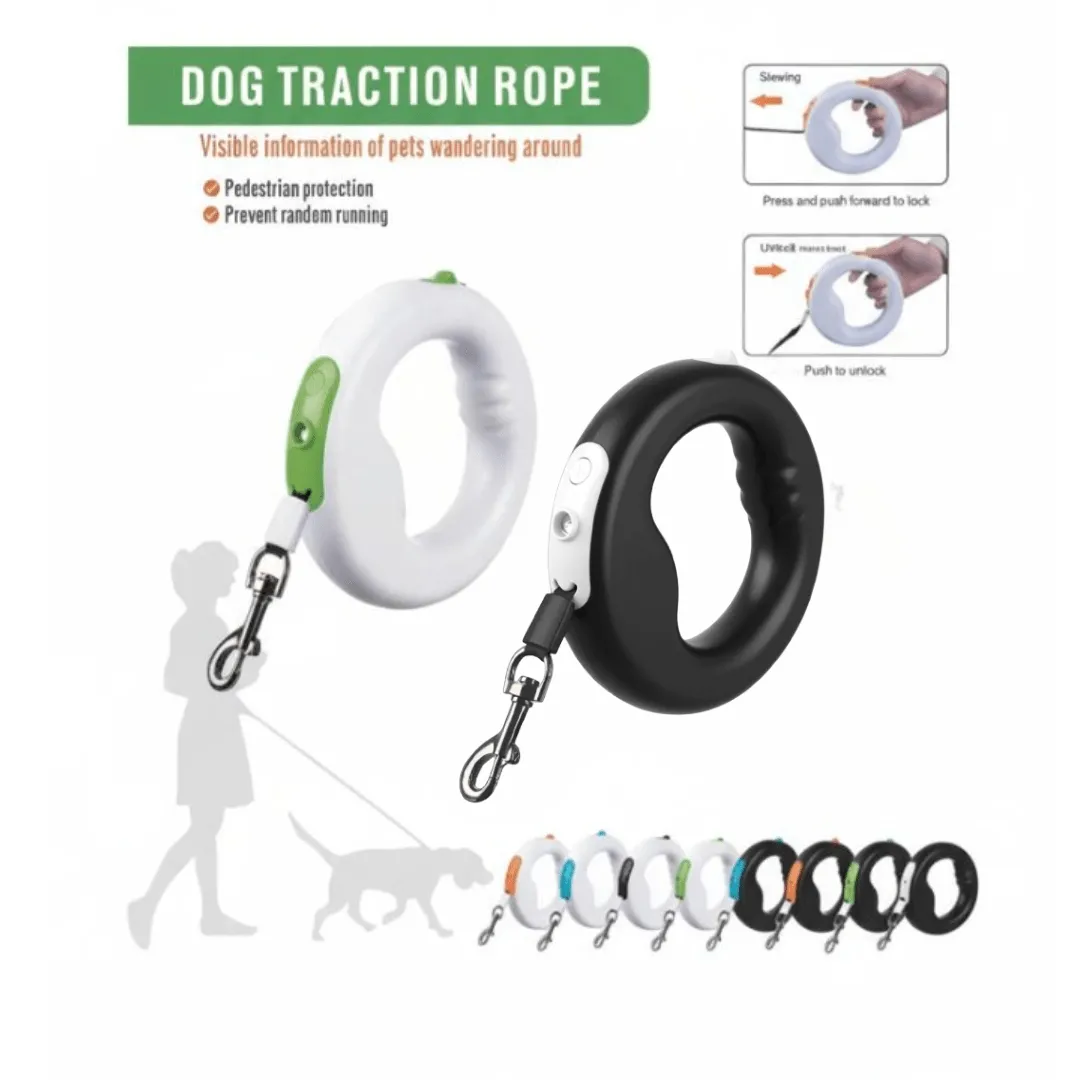 Laisse extensible pour chien avec lampe LED intégrée et poignée ergonomique rechargeable (colleur aléatoire)