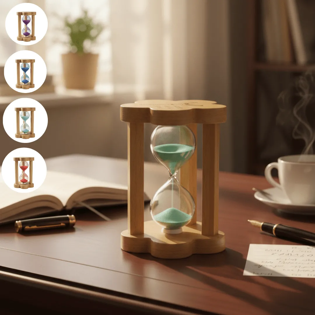 Sablier décoratif en bois pour bureau et étude – durée 3 minutes (colleur aléatoire)