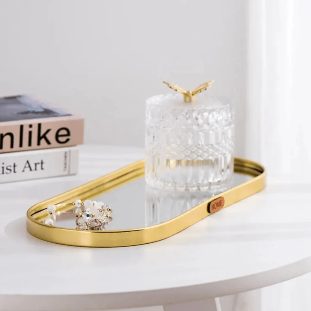 Plateaux décoratifs dorés en miroir – Idéal pour bijoux, parfums et décoration vintage de luxe