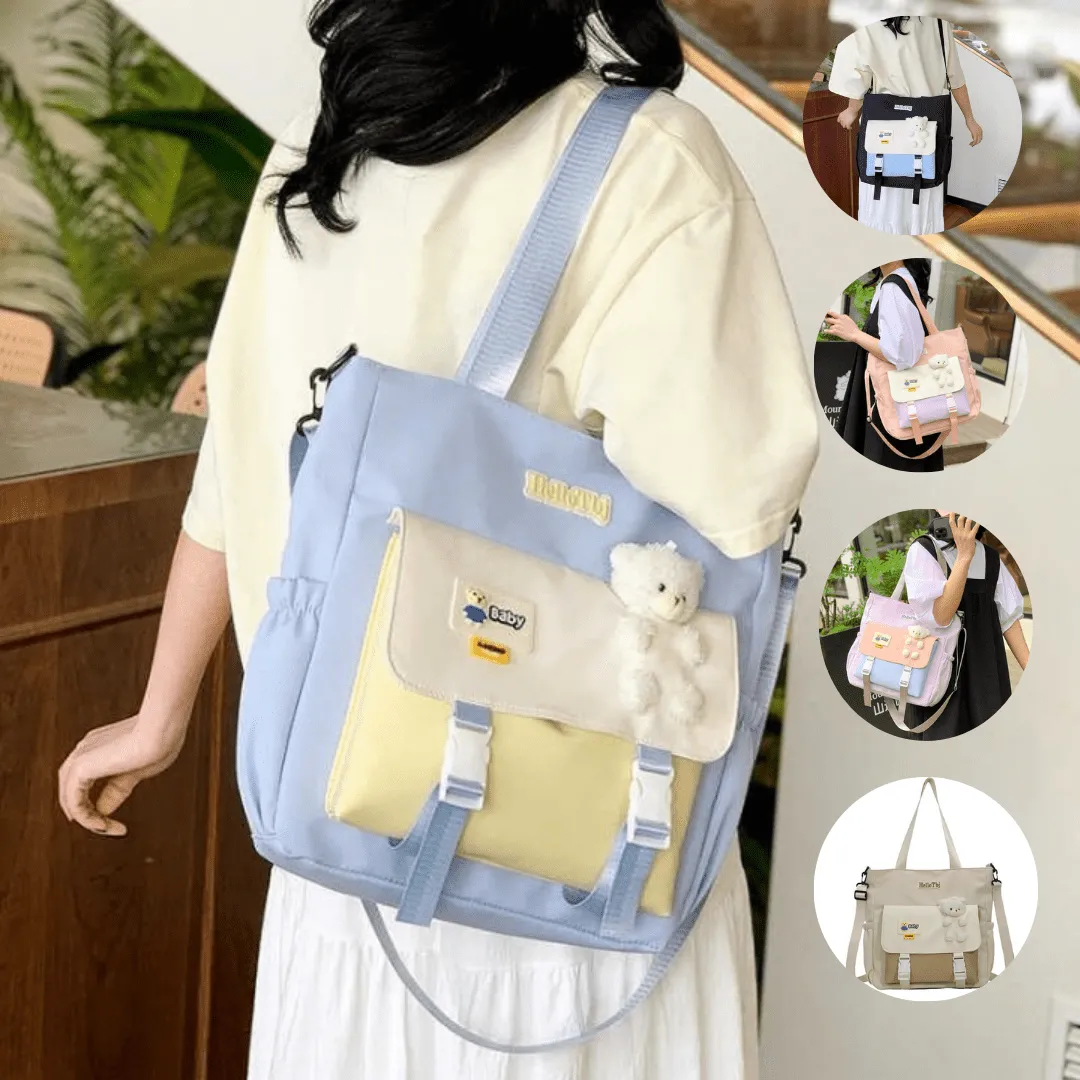 Sac bandoulière scolaire pour filles, grande capacité, style coloré et motifs dessinés (colleur aléatoire)