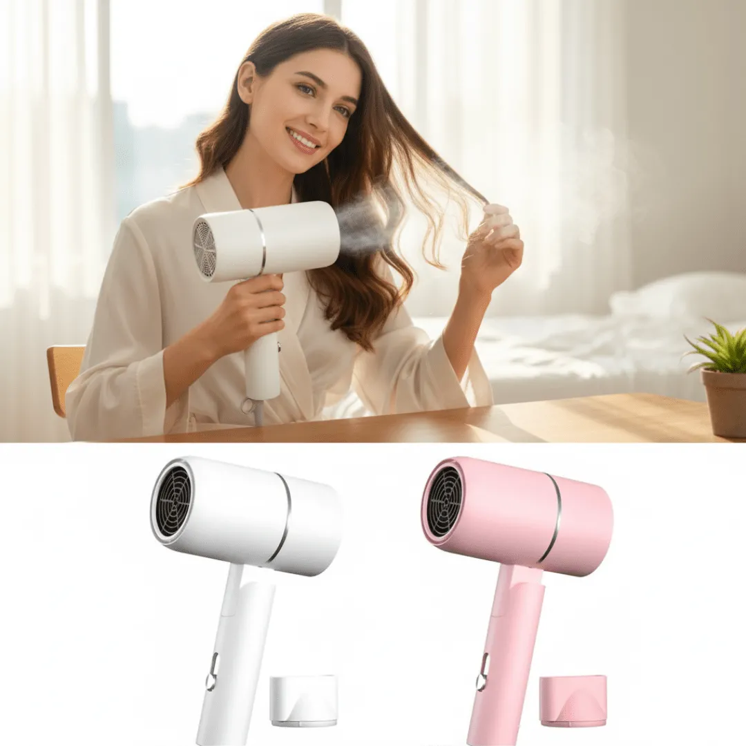 Sèche-cheveux puissant, pliable, léger et silencieux avec air chaud et froid (colleur aléatoire)