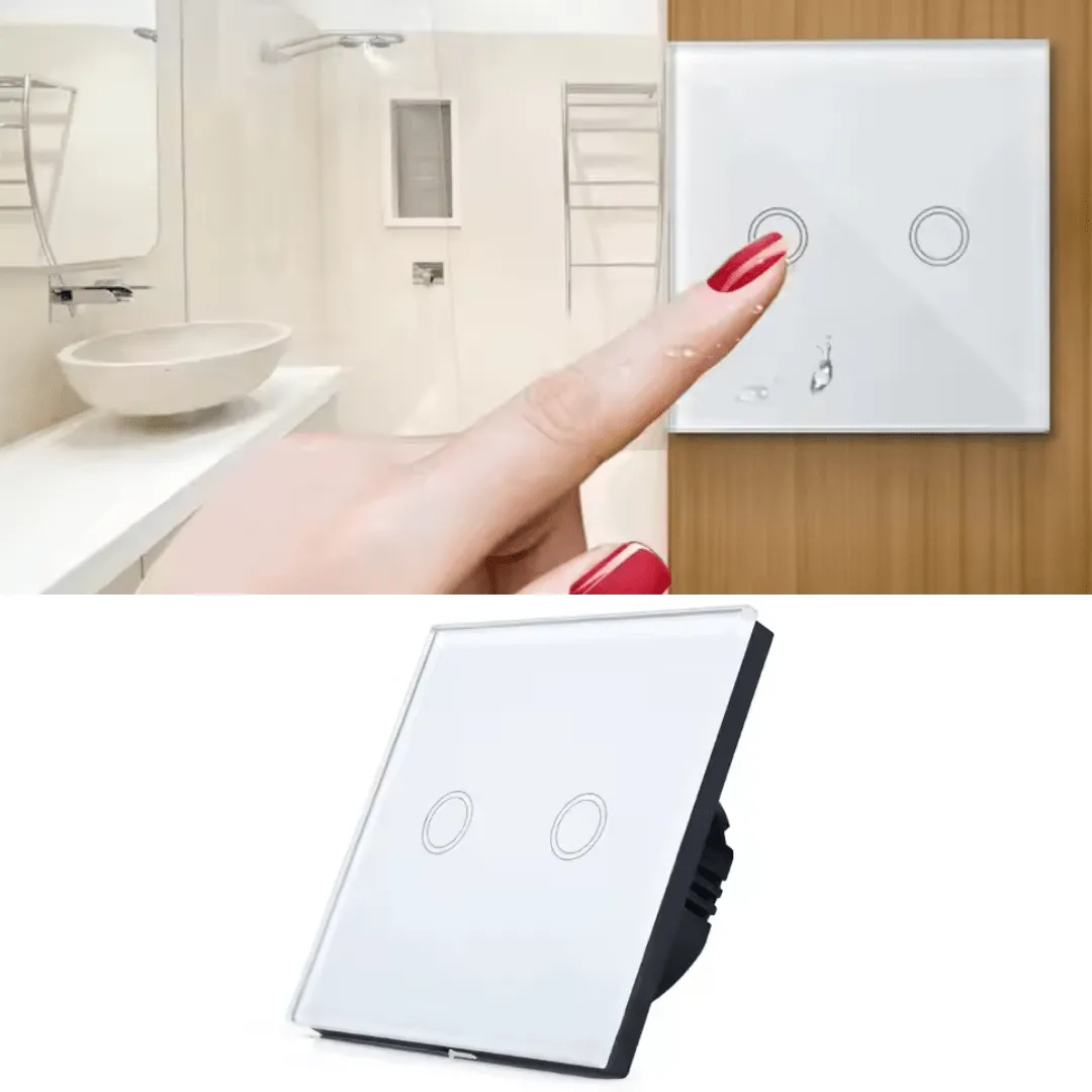 Interrupteur mural Wi-Fi tactile 2 boutons compatible Google Home, Alexa, Smart Life et RF433.