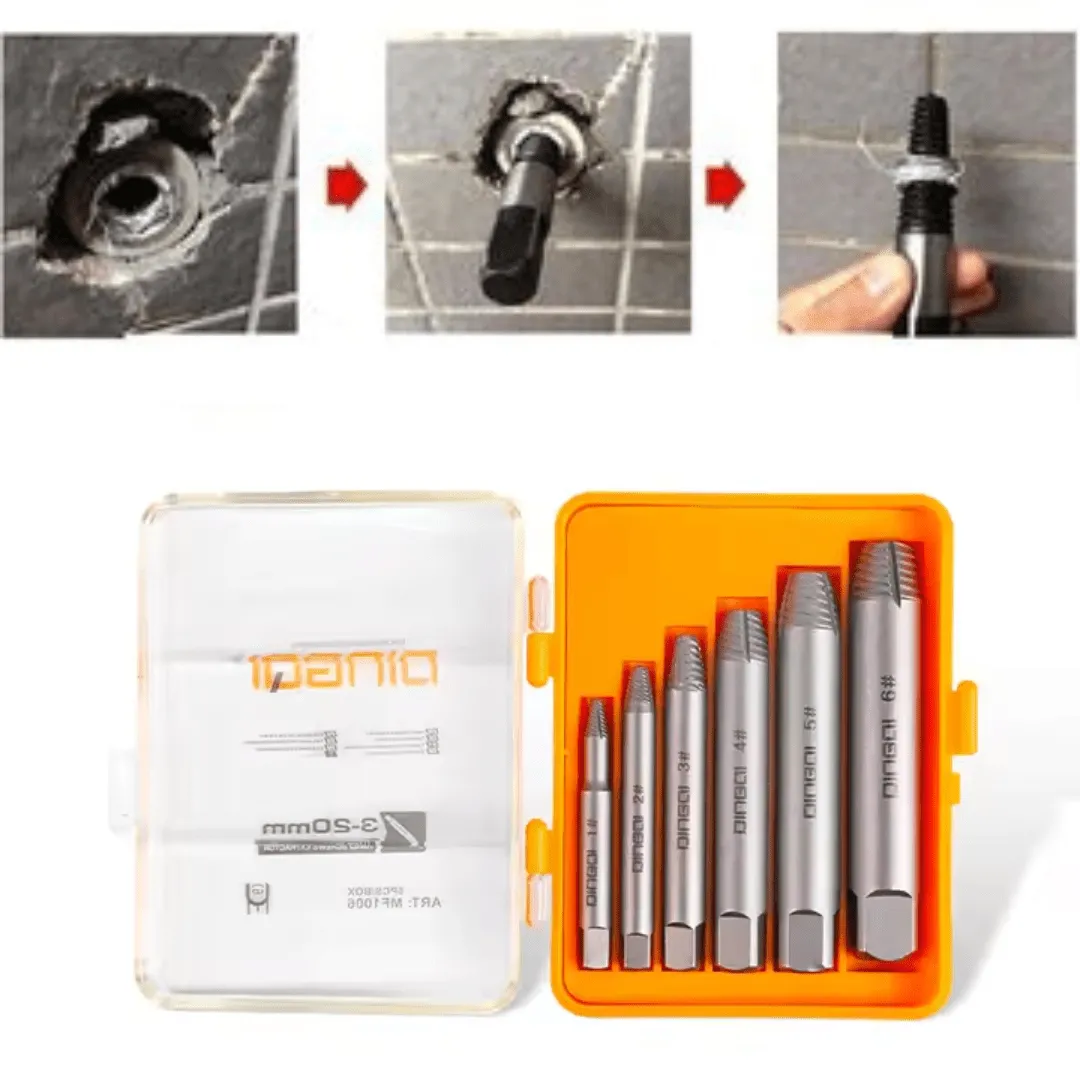Kit de retrait de vis abîmées 6 pièces, pour vis cassées 3 à 20 mm.
