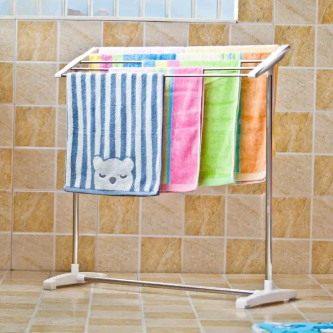 Séchoir à linge pliable en acier inoxydable, pratique pour intérieur et extérieur, avec double support.