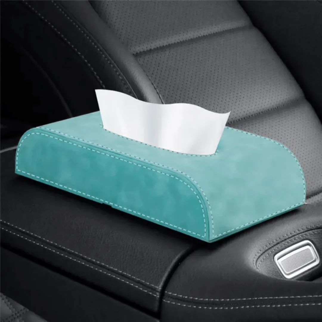 Porte-mouchoirs en daim pour voiture, compatible tableau de bord et accoudoir.