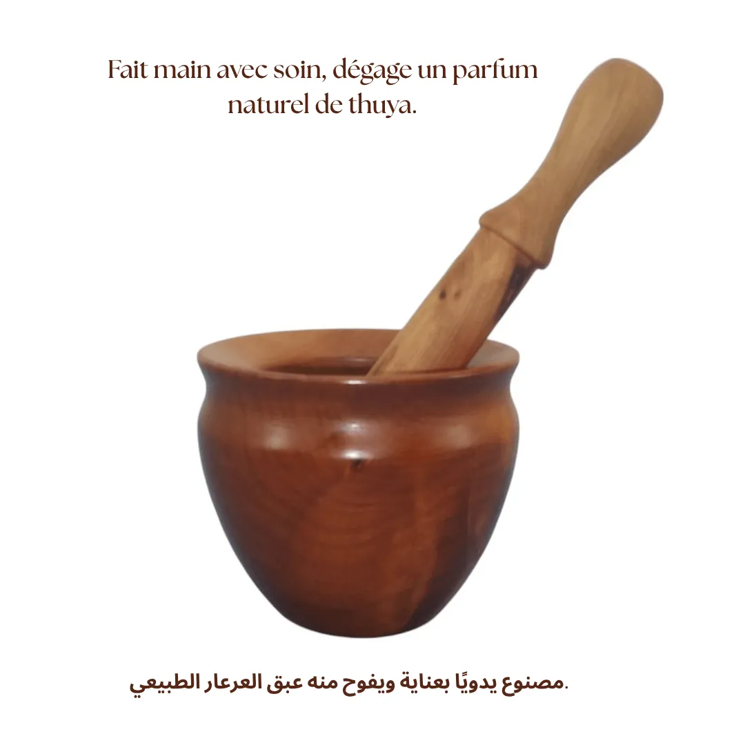 Ensemble de broyage artisanal en thuya naturel sculpté à la main.