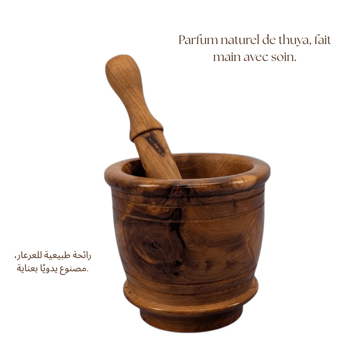 Mortier et pilon faits main en bois naturel de thuya