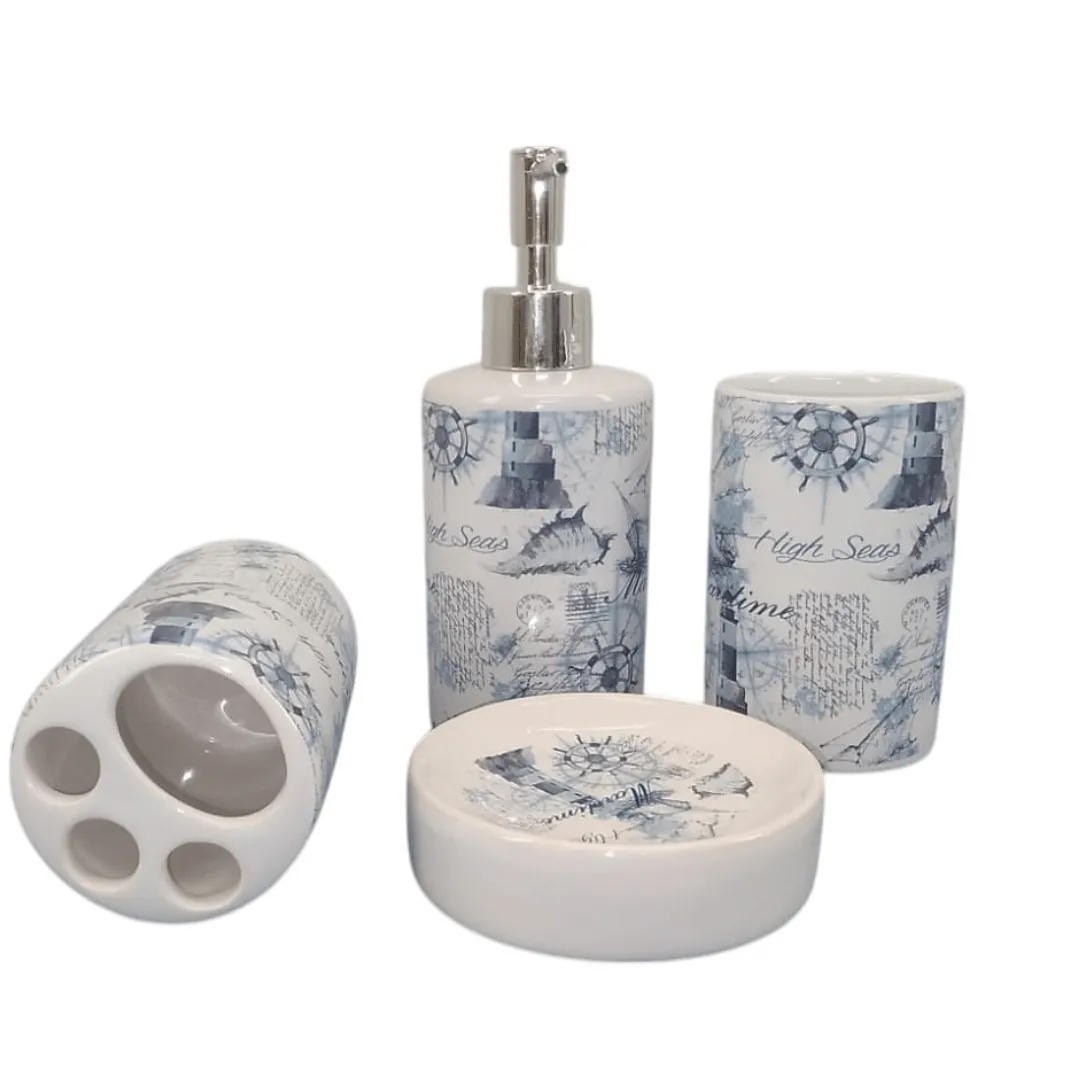 Ensemble de 4 accessoires de salle de bain au design marin élégant