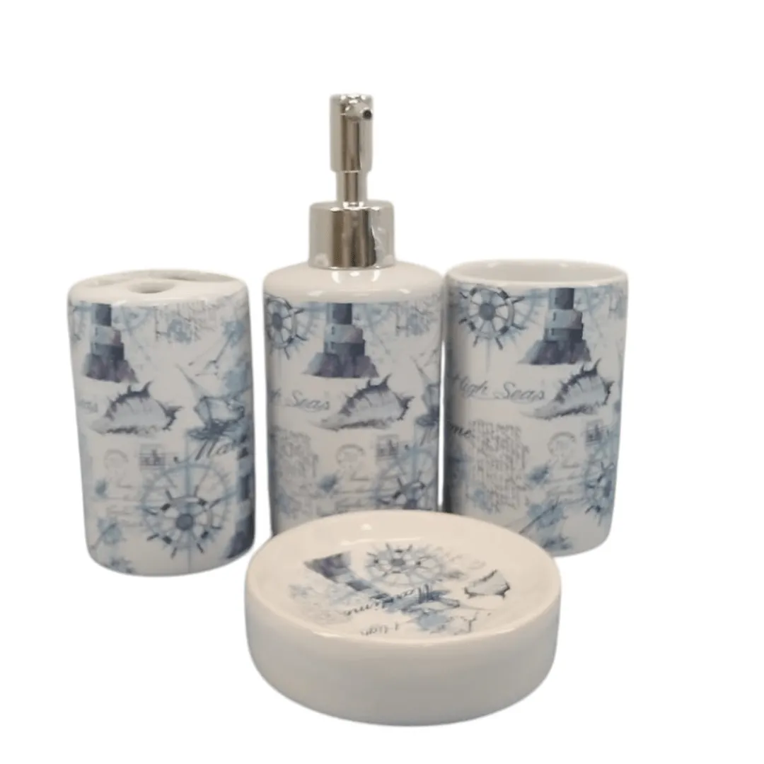 Ensemble de 4 accessoires de salle de bain au design marin élégant