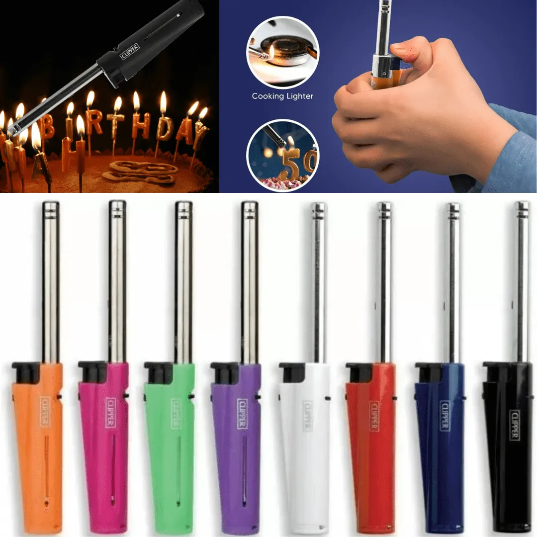 Briquet tube Clipper long rechargeable pour cuisinières, bougies, barbecue et camping(colleur aléatoire)