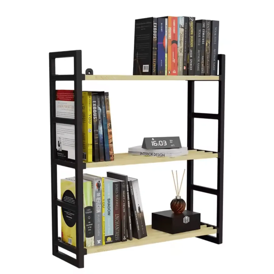 Étagère 3 niveaux en bois noir – Rangement polyvalent pour toute la maison