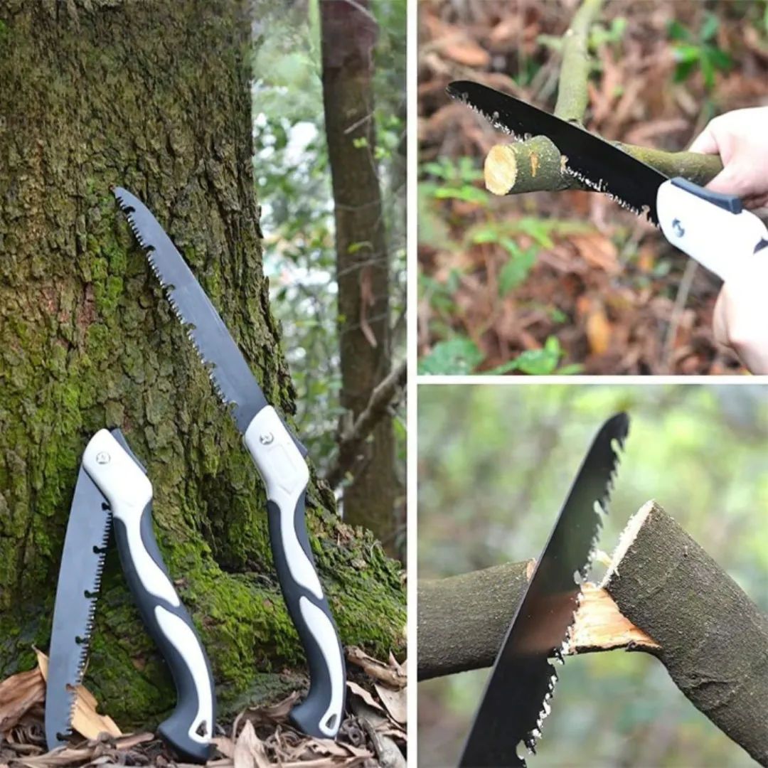 Scie pliante polyvalente pour jardinage, coupe d’arbres, camping et bricolage bois