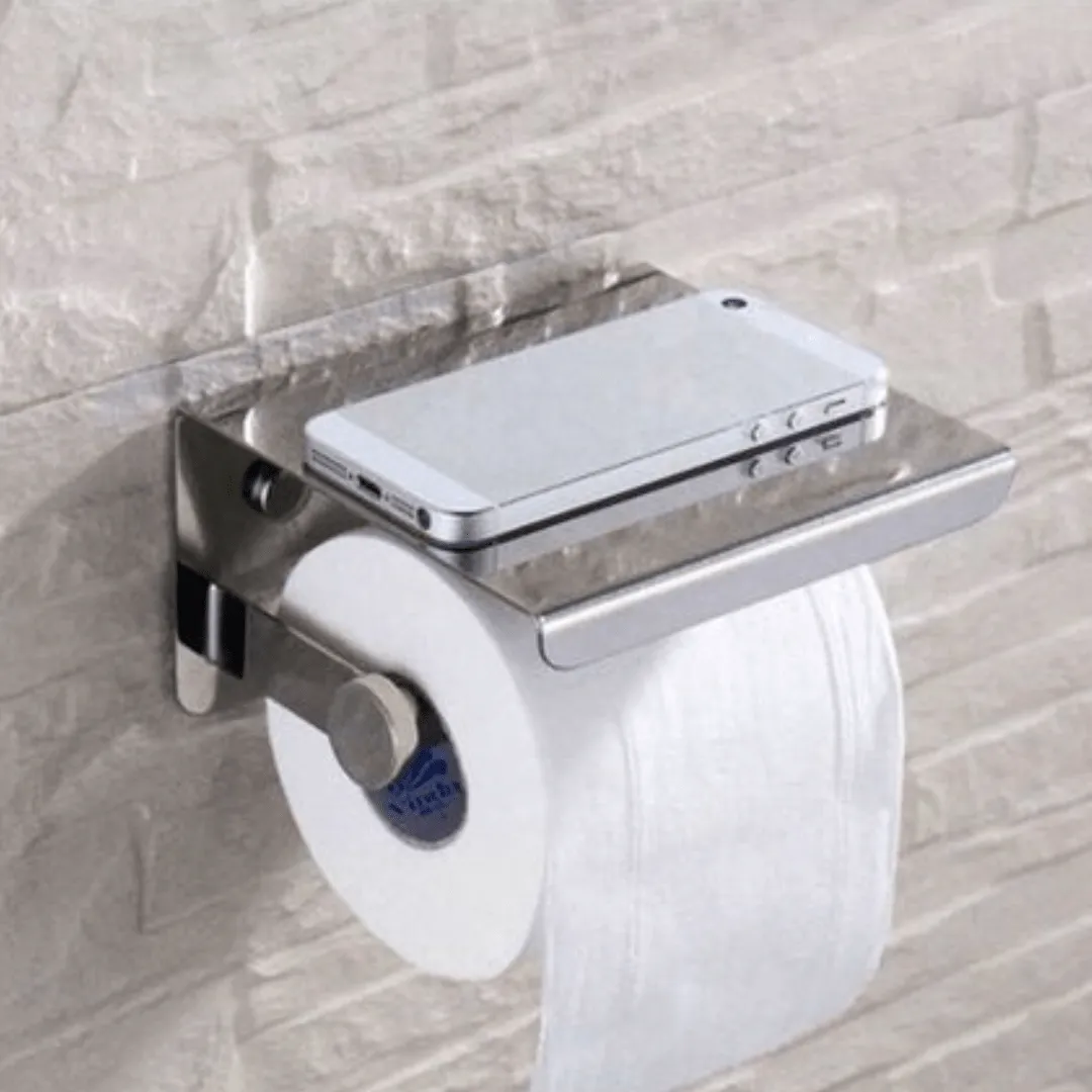 Distributeur de papier toilette en acier inox avec support intégré pour smartphone