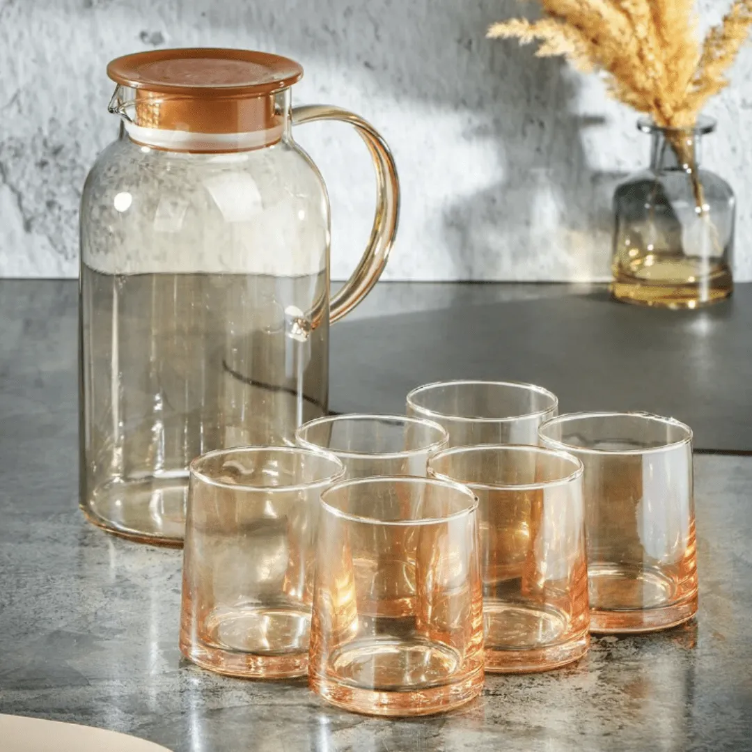 Ensemble en verre borosilicate 7 pièces pour boissons chaudes et froides, incluant pichet et verres
