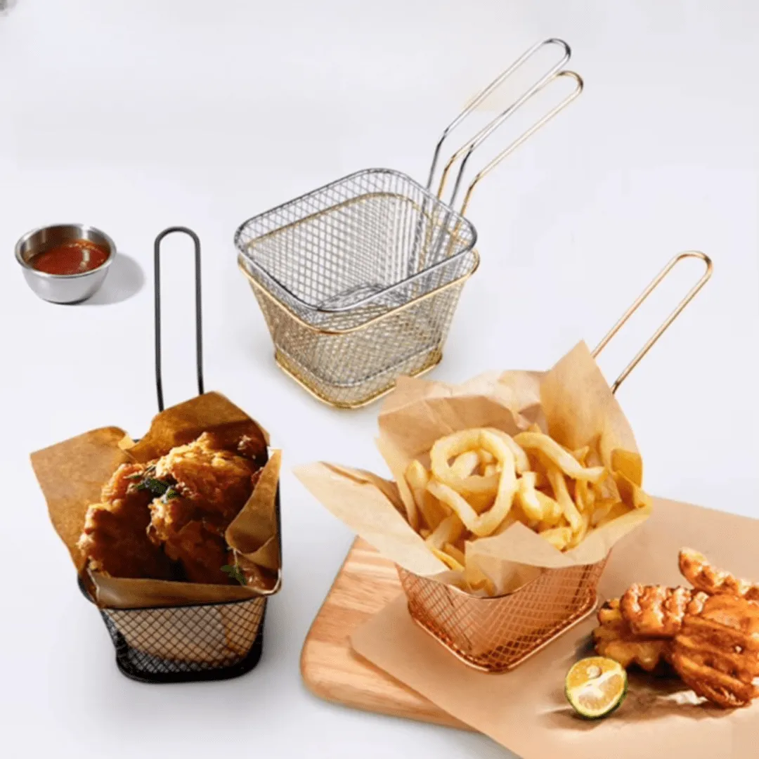 1 pièce-Panier métallique revêtu pour friture – accessoire cuisson et dessert
