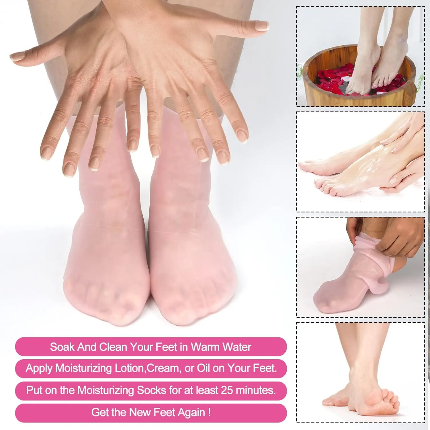 Lot de 2 paires chaussettes hydratantes en silicone - Soin des pieds doux et confortables pour femmes, hydratation, adoucissement et prévention des crevasses