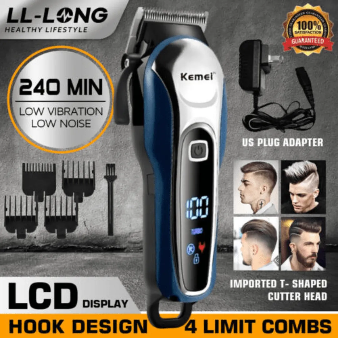 Tondeuse à cheveux électrique rechargeable Kemei avec écran LCD pour barbe et cheveux