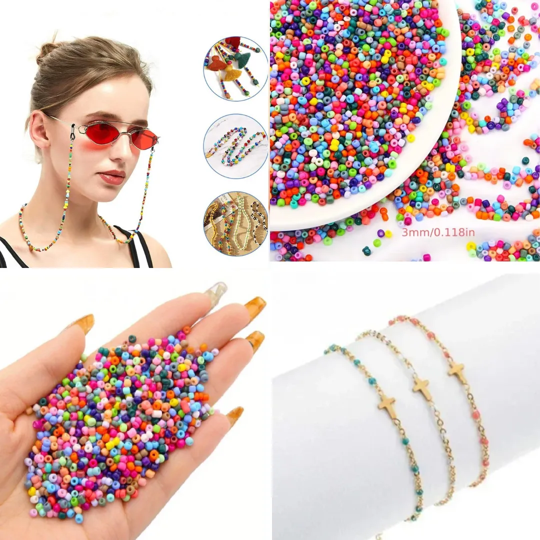 Lot de perles de verre mélangées pour la création DIY de bijoux : bracelets, colliers, boucles d'oreilles