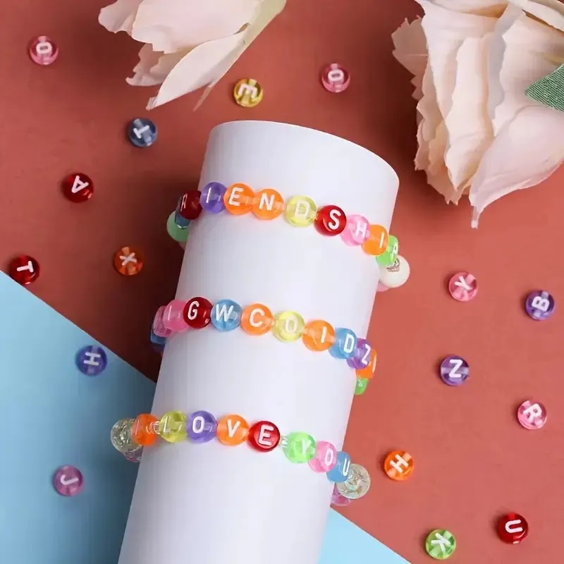 Lot de perles lettres rondes et Transparentes en acrylique pour la fabrication artisanale de bracelets et colliers