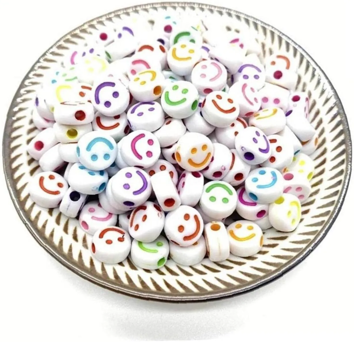 Ensemble de perles ovales en acrylique à motif smiley pour la création de bijoux et bracelets