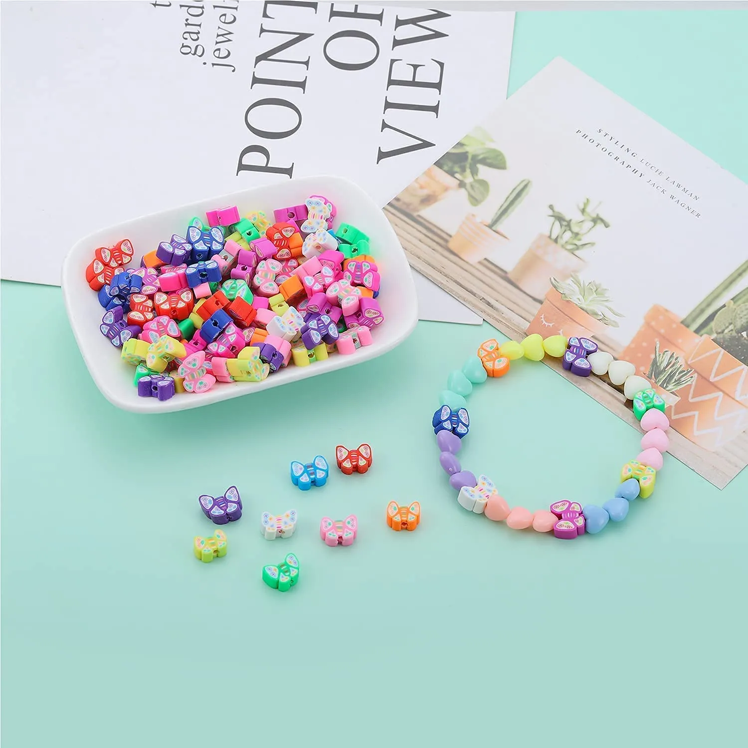 Lot de 20 perles d'espacement papillons en argile polymère, fabrication main, couleurs variées