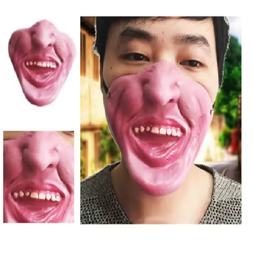 Demi-masque humoristique grimace grosses dents pour adultes, masque de tour