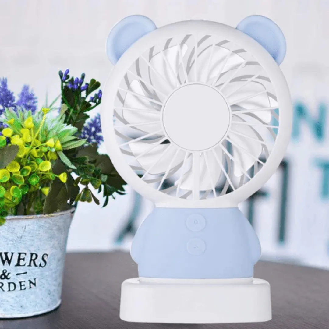 Ventilateur portable rechargeable, mini moulin à vent en forme d'ours avec lumière LED multicolore.
