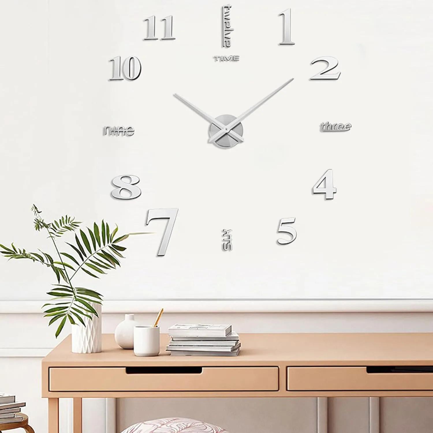 Horloge murale 3D sans cadre, stickers DIY pour maison et bureau.