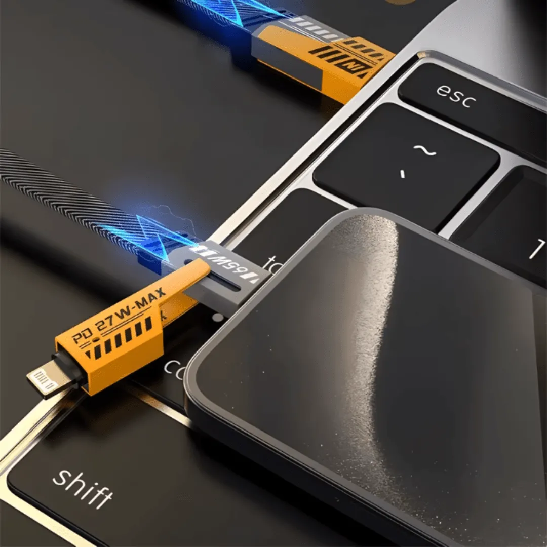 Câble de charge rapide 4 en 1 65W USB Type C compatible iPhone, Samsung, Huawei, Xiaomi.