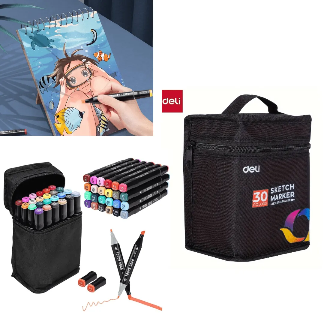 Lot de 30 Marqueurs à Alcool Colorés pour Art et Illustration