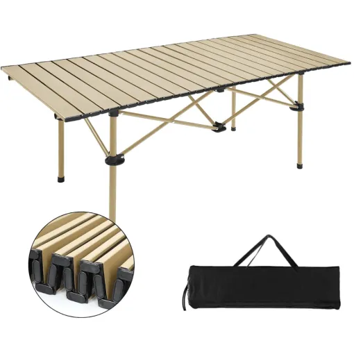 Table de camping pliante avec sac de transport pour pique-nique, cuisine, jardin et voyages.