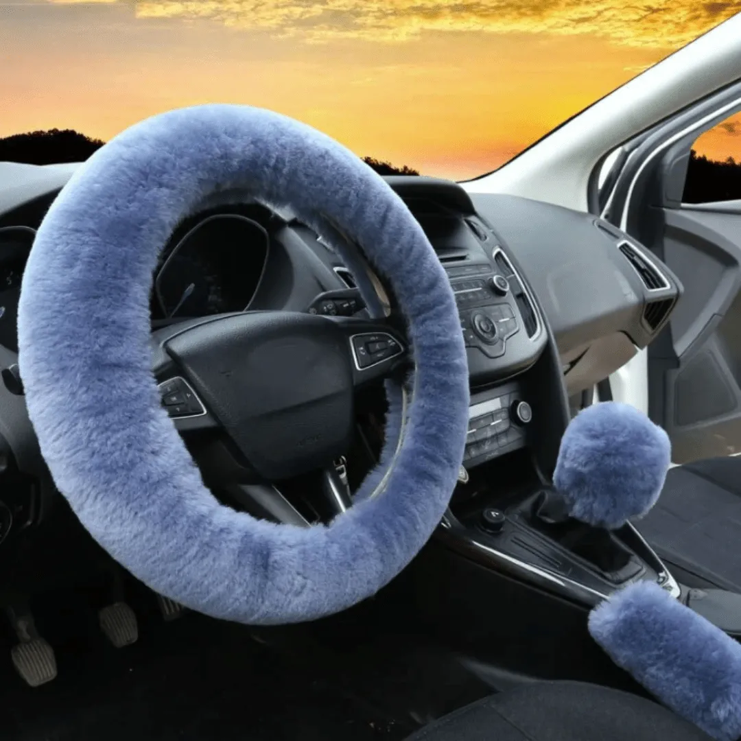 Ensemble de housses en fourrure pour volant et accessoires de voiture (3 pièces)