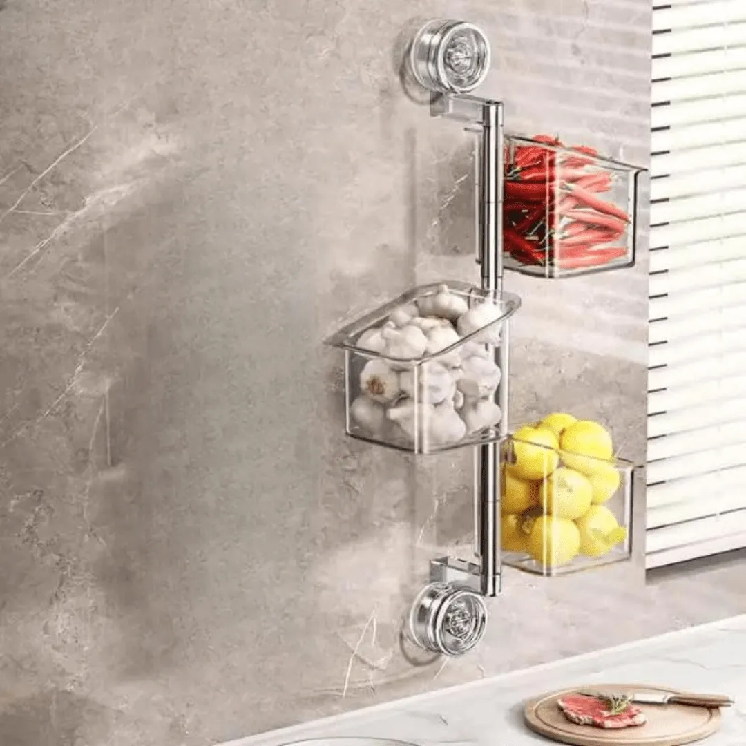 Organisateur de cuisine pour oignons, gingembre et ail avec ventouse, sans perçage