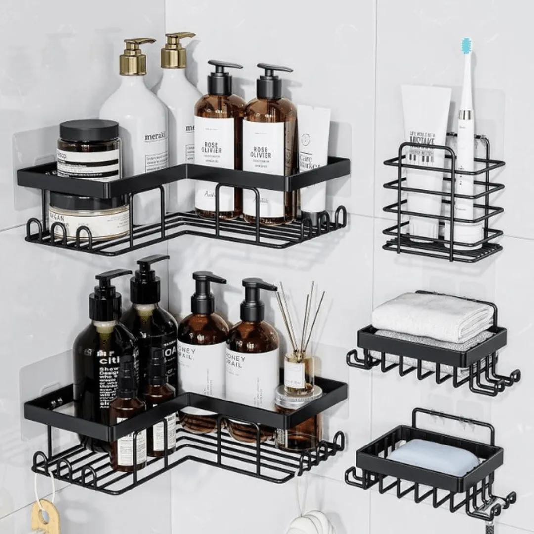 Étagère d'angle murale pour salle de bain et cuisine sans fixation invasive